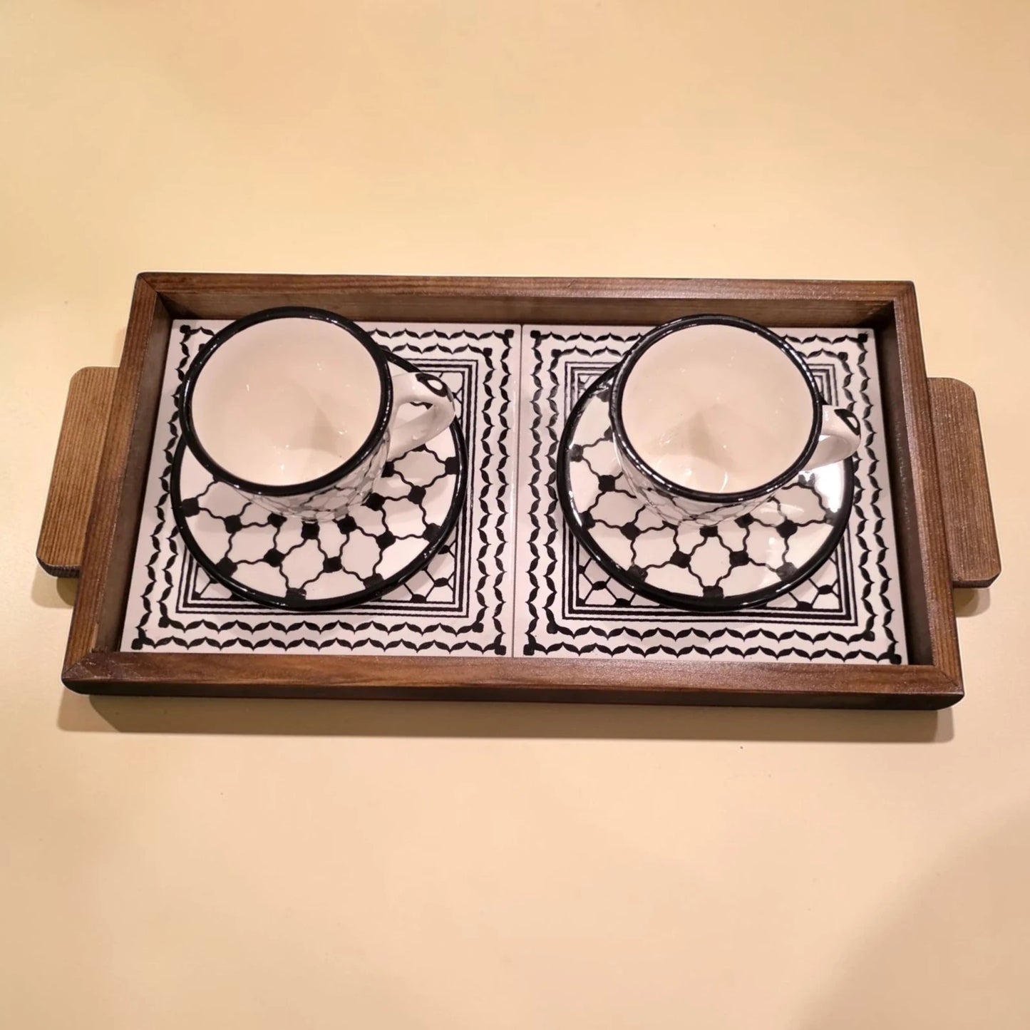 Palestinian Keffiyeh Coffee Bundle with Rectangle Tray