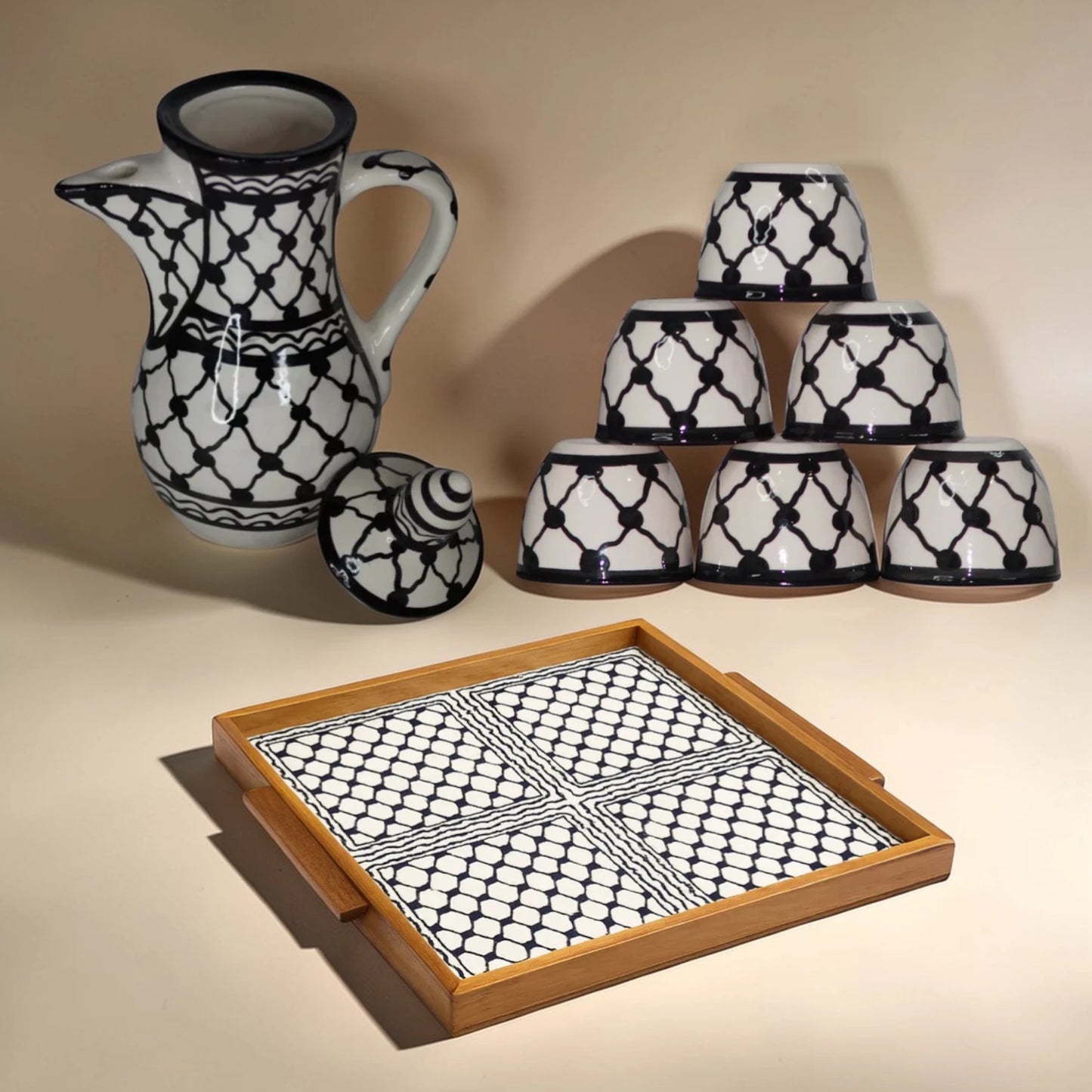 Palestinian Keffiyeh Arabic Coffee Bundle with Square Tray