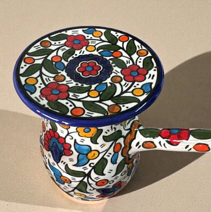 Handmade Palestinian Ceramic Coffee Pot with Lid – Traditional Arabic & Turkish Coffee Serving Pot
