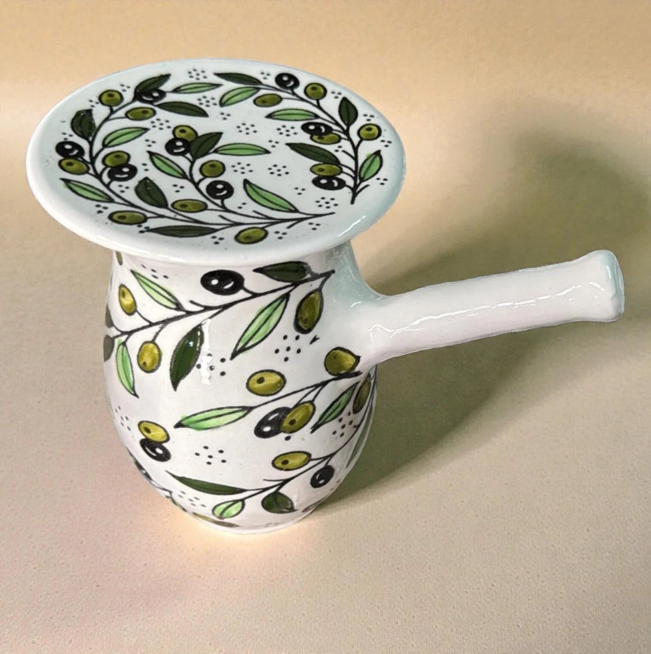 Handmade Palestinian Ceramic Coffee Pot with Lid – Traditional Arabic & Turkish Coffee Serving Pot