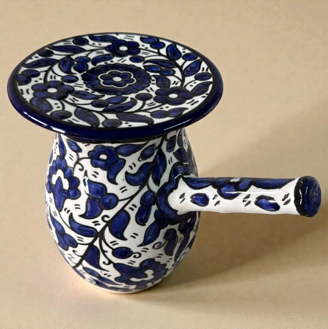 Handmade Palestinian Ceramic Coffee Pot with Lid – Traditional Arabic & Turkish Coffee Serving Pot