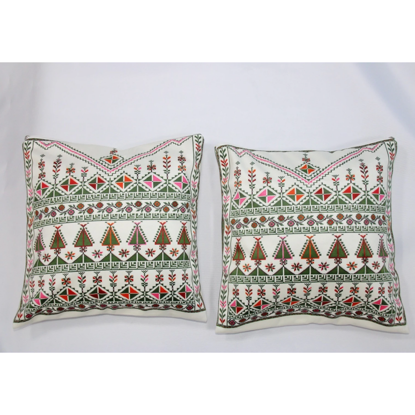 Cushion Cover Set of 2 – Palestinian Tatreez – 45 cm – Olive Blossom