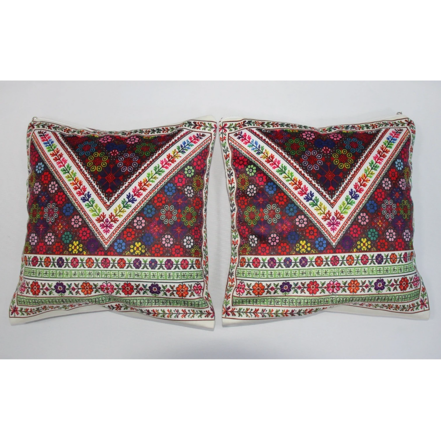 Cushion Cover Set of 2 – Palestinian Tatreez – 45 cm – Rainbow Blossom